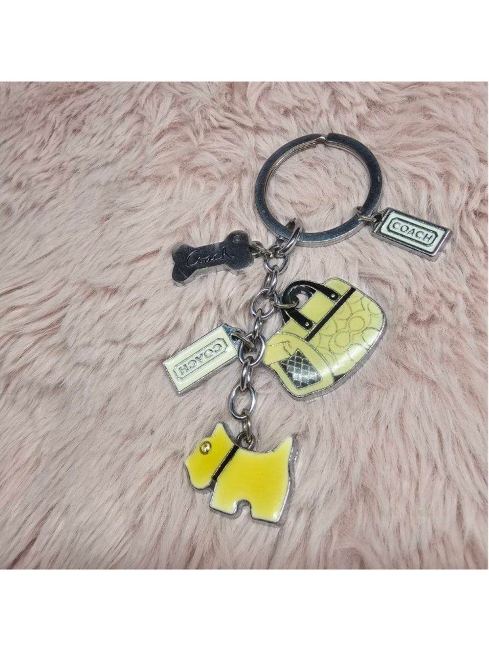 Coach enamel Scottie dog puppy bone bag keychain silver tone colorful